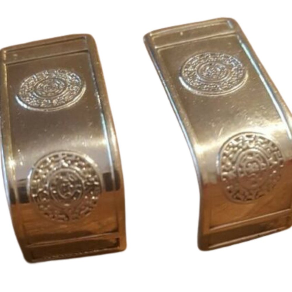 925 Half Hoop Mexican Aztec Calendar Earring Silve